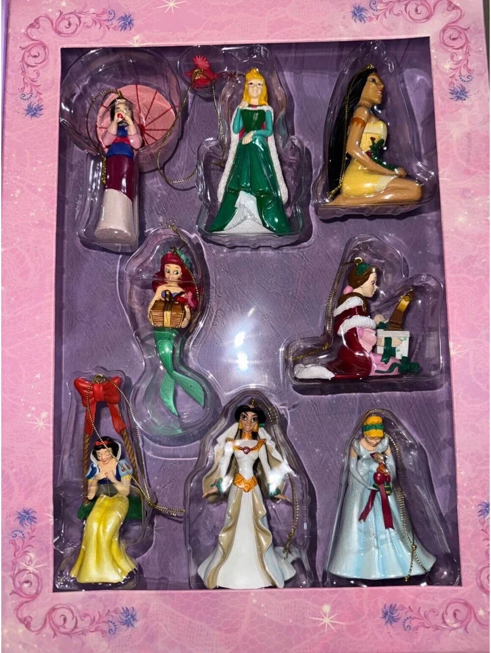 Rare Disney Princess 2007 Ornament Set Complete 8 Ornaments Scholastic Christmas